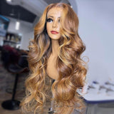 Honey Blonde Body Wave Lace Front Pre Plucked Highlight Wig