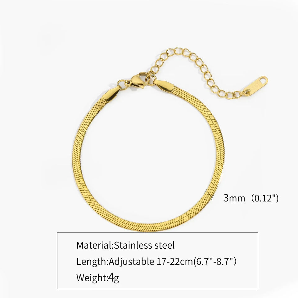 Simple Steel Peptide 18K Gold Plating Chain Like Flat Snake Bracelet