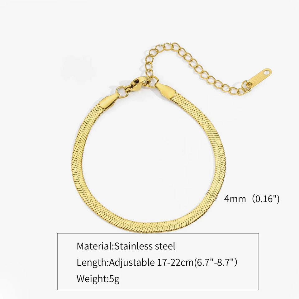 Simple Steel Peptide 18K Gold Plating Chain Like Flat Snake Bracelet