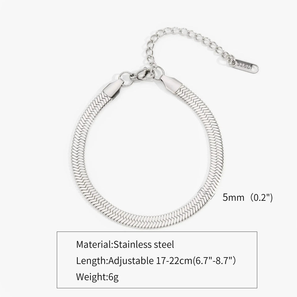 Simple Steel Peptide 18K Gold Plating Chain Like Flat Snake Bracelet