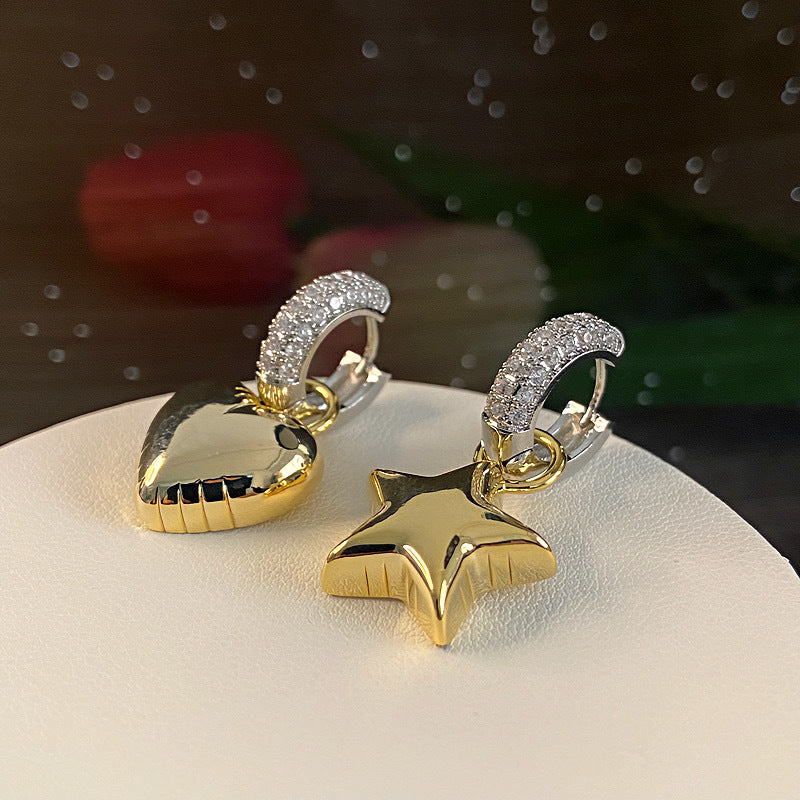 Design Zircon Stars Heart Asymmetric Earrings
