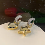Design Zircon Stars Heart Asymmetric Earrings