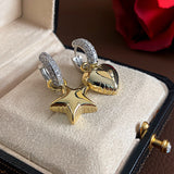 Design Zircon Stars Heart Asymmetric Earrings