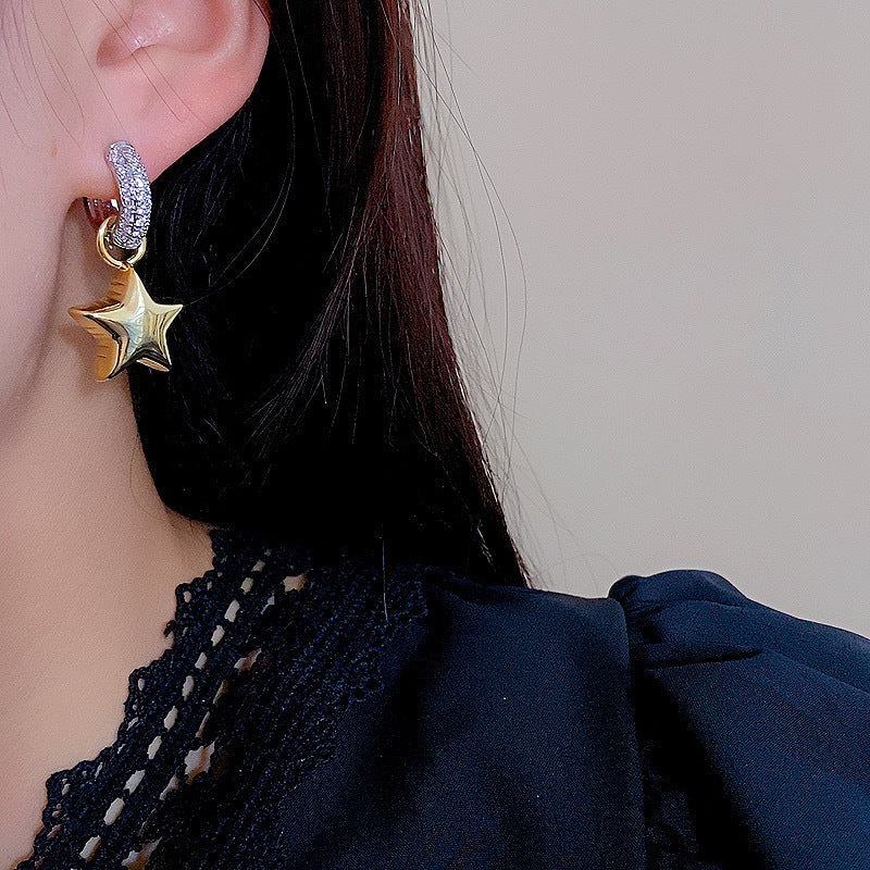 Design Zircon Stars Heart Asymmetric Earrings
