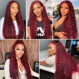 99J Colored 360 Lace Front Human Hair Wigs Deep Wave Burgundy 13x4 13x6 HD Transparent Lace Frontal Wig Wine Red Wig For Women