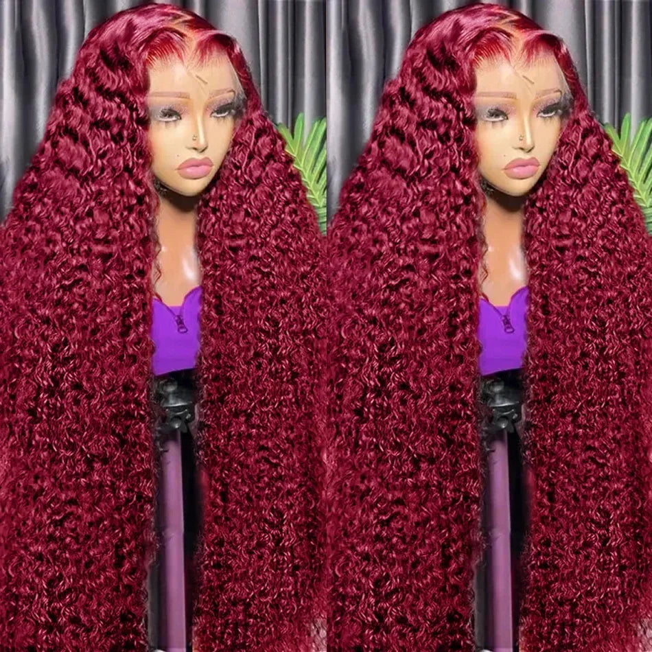 99J Burgundy Deep Wave 13x6 HD Lace Frontal Wig Human Hair Colored Curly Lace Front Human Hair Wigs Water Wave Red Lace Wigs