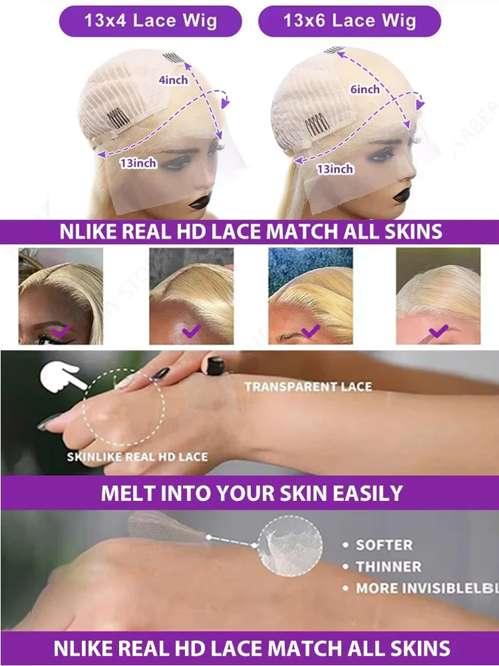 300 Density Blonde 613 Lace Front Wigs 13x6 HD Lace Body Wave Wig 40 42 Inch Brazilian Pre Plucked Colored Lace Frontal Remy Wig
