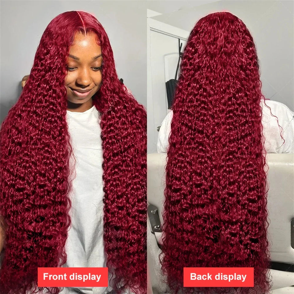 99J Colored 360 Lace Front Human Hair Wigs Deep Wave Burgundy 13x4 13x6 HD Transparent Lace Frontal Wig Wine Red Wig For Women