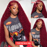 99J Colored 360 Lace Front Human Hair Wigs Deep Wave Burgundy 13x4 13x6 HD Transparent Lace Frontal Wig Wine Red Wig For Women