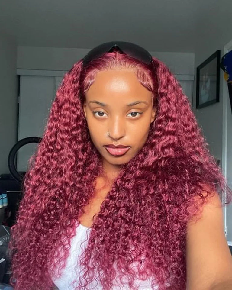 99J Burgundy Deep Wave 13x6 HD Lace Frontal Wig Human Hair Colored Curly Lace Front Human Hair Wigs Water Wave Red Lace Wigs
