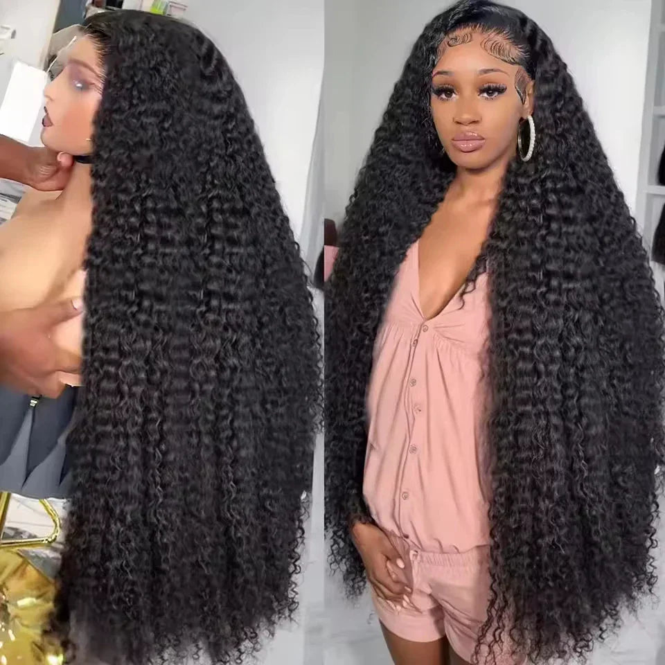 250% Density 13x6 36Inch Deep Wave Frontal Wig Transparent 13x5 HD Lace Frontal Human Hair Wigs Curly Human Hair Wigs For Women