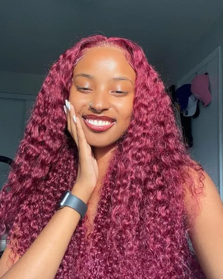 99J Burgundy Deep Wave 13x6 HD Lace Frontal Wig Human Hair Colored Curly Lace Front Human Hair Wigs Water Wave Red Lace Wigs