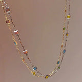 Rainbow Gem Necklace Simple Clavicle Chain
