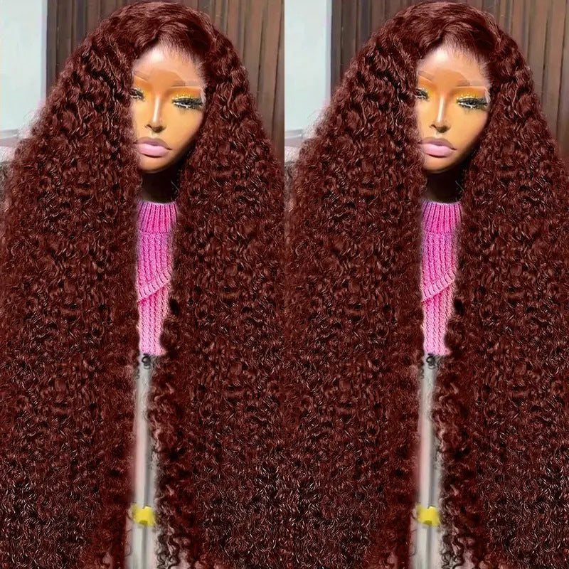 Fashion Front Lace Wine Red Long Curly Wig