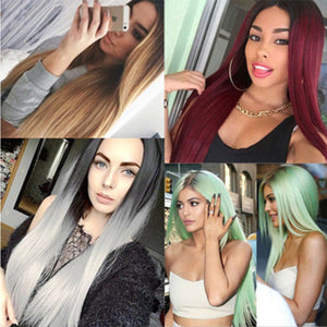 Gradient mid-length straight hair hood