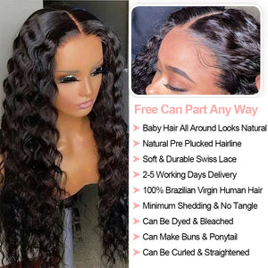 40 Inch 250 Density Curly 13x6 HD Lace Frontal Wigs Human Hair Brazilian Deep Wave Transparent Lace Front Wig 100% Human Hair 30