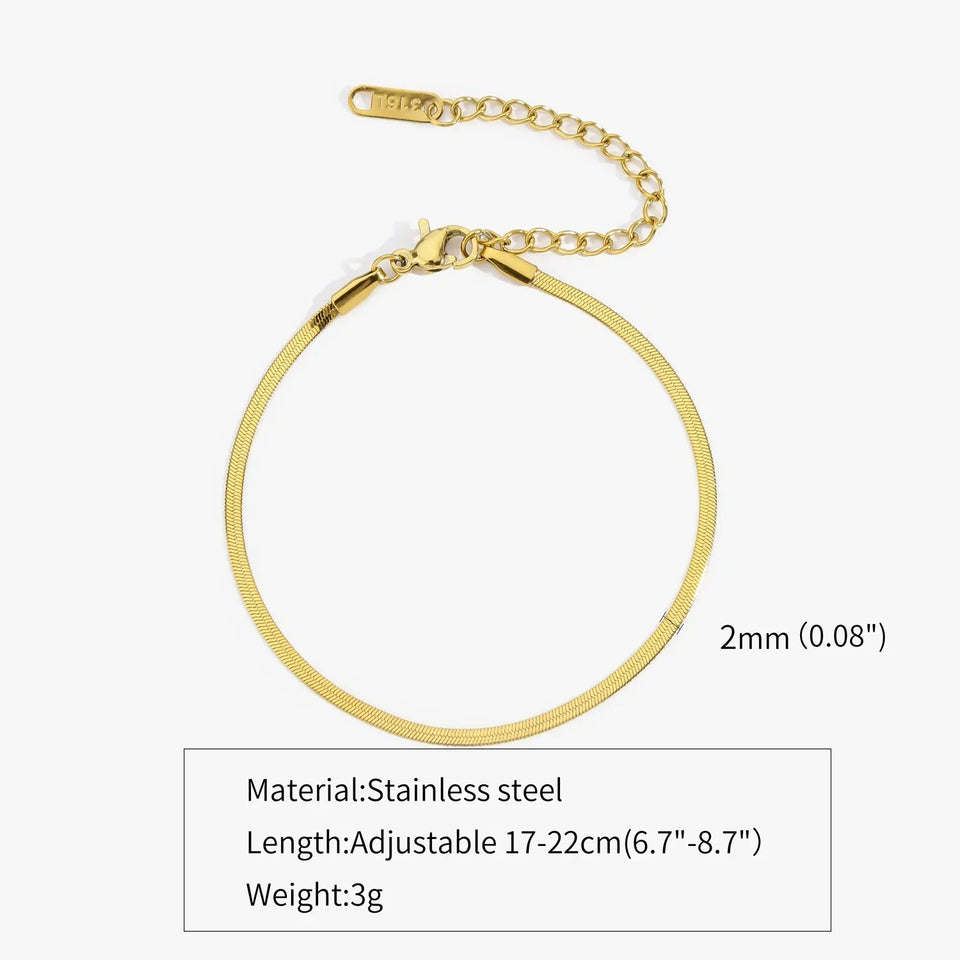 Simple Steel Peptide 18K Gold Plating Chain Like Flat Snake Bracelet