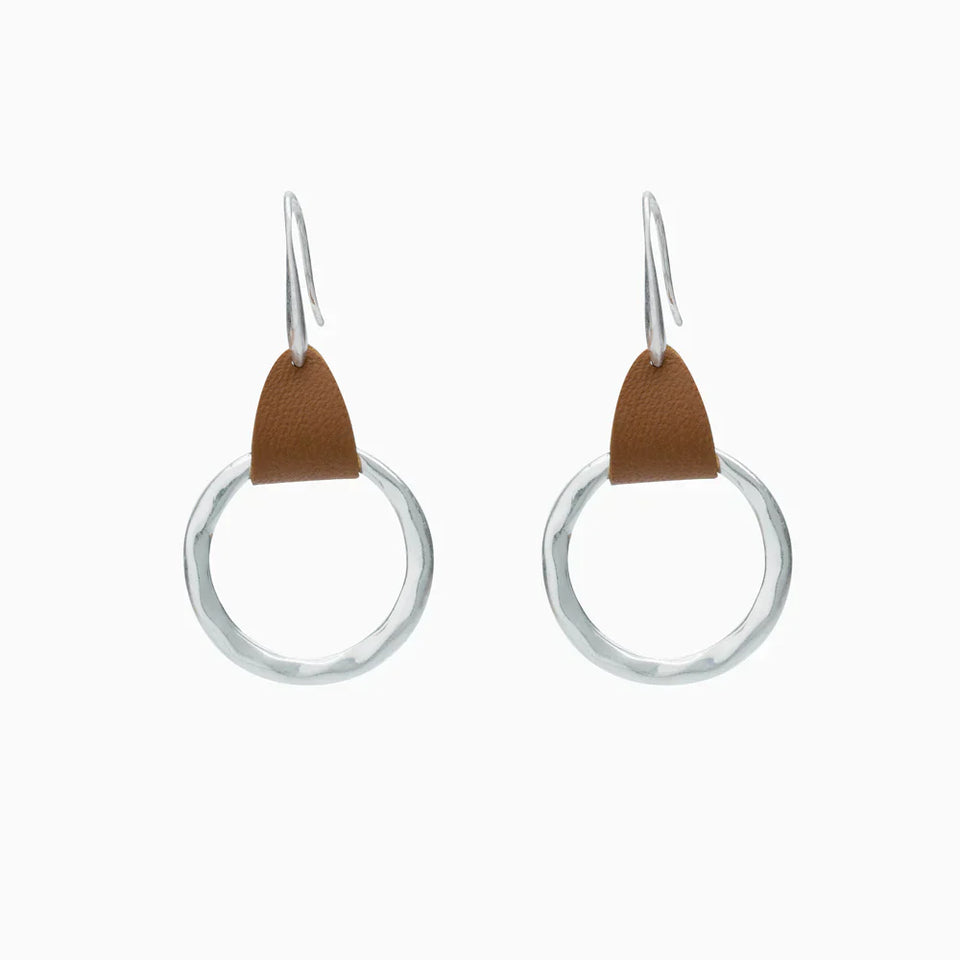 Simple Fashion Brown Leather Stitching Round Ring Earrings