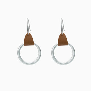 Simple Fashion Brown Leather Stitching Round Ring Earrings