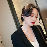 Silver Needle Geometric Square Long Curved Stick Slimming Earrings Temperament Wild Tassel