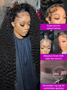 High Density 300% 40 46 Inch Deep Wave 13x6 HD Lace Front Human Hair Wig Water Wave Curly 13x4 360 Lace Frontal Wigs Human Hair
