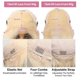 613 Honey Blonde 13x6 HD Lace Frontal Human Hair Wigs Transparent Brazilian Straight 13x4 Lace Frontal Human Hair Wigs For Women