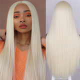 Black Long Straight Center Point Natural And Lifelike Headgear Temperament Non-marking Chemical Fiber