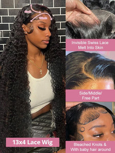 Deep Wave Curly Wigs 13x6 HD Lace Wig Human Hair 250 Density 13x4 HD Transparent Lace Frontal Glueless Wigs For Women 40 46 Inch