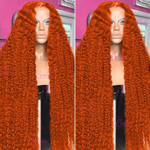 Ginger Lace Front Wig Human Hair Curly Wig For Women Colored 30Inch Deep Wave Frontal Wig 350 HD Lace Wig Orange 13x6 Human Hair