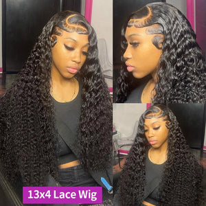 High Density 300% 40 46 Inch Deep Wave 13x6 HD Lace Front Human Hair Wig Water Wave Curly 13x4 360 Lace Frontal Wigs Human Hair