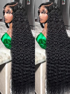 Deep Wave Curly Wigs 13x6 HD Lace Wig Human Hair 250 Density 13x4 HD Transparent Lace Frontal Glueless Wigs For Women 40 46 Inch