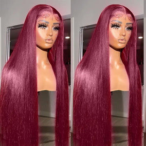 13x6 Lace 99j Red Burgundy Colored HD Lace Frontal Human Hair Wigs 13x6 Lace Front Human Hair Wigs Trendy Color Human Hair Wigs