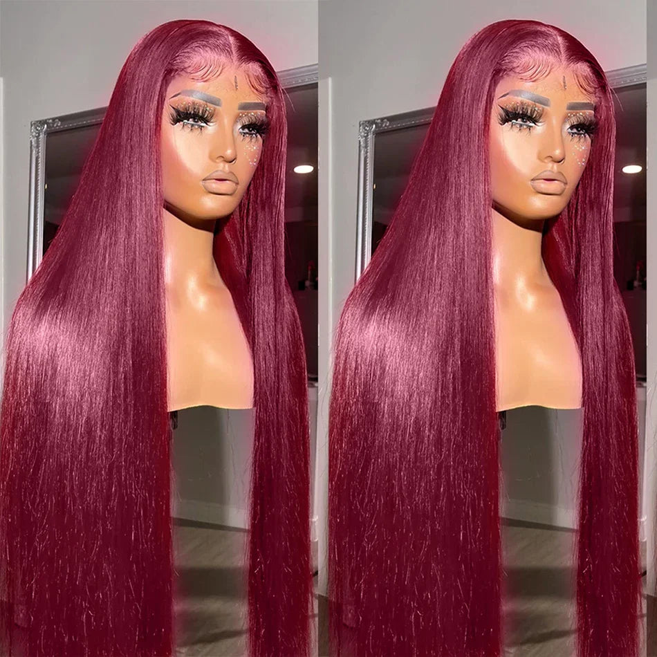 13x6 Lace 99j Red Burgundy Colored HD Lace Frontal Human Hair Wigs 13x6 Lace Front Human Hair Wigs Trendy Color Human Hair Wigs