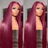 13x6 Lace 99j Red Burgundy Colored HD Lace Frontal Human Hair Wigs 13x6 Lace Front Human Hair Wigs Trendy Color Human Hair Wigs