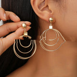 Fashion Simple Geometric Shape Multiple Hollow Concentric Circle Design Special Interest Earrings