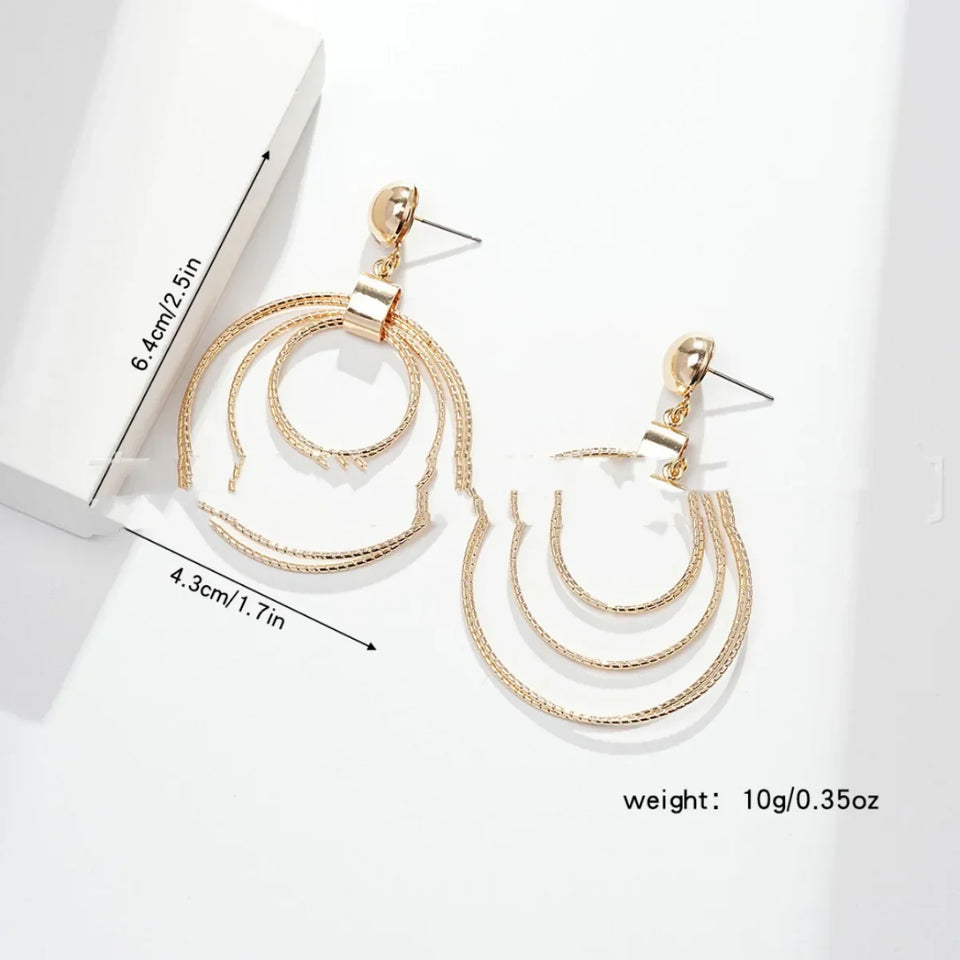 Fashion Simple Geometric Shape Multiple Hollow Concentric Circle Design Special Interest Earrings
