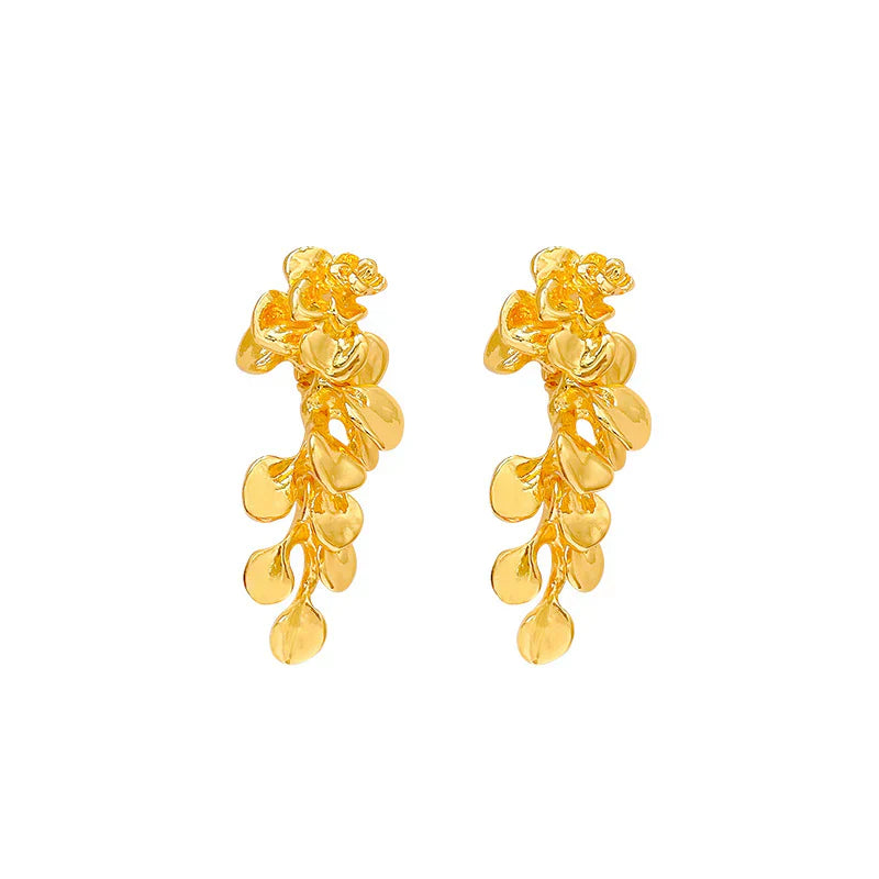 Light Luxury Minority High-grade Metal Leaf Earrings For Women