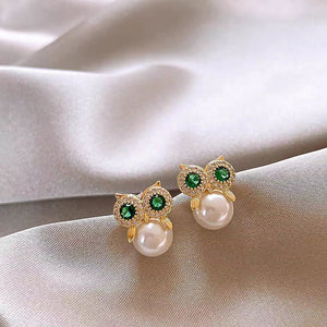 Owl Zircon Pearl Stud Earrings Female Design